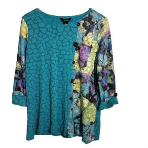 Ali Miles size Medium artsy turquoise boxy tunic top NWT Puckered fabric